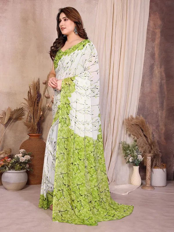 Floral_Print_Daily_Wear_Georgette_Saree_(Green)