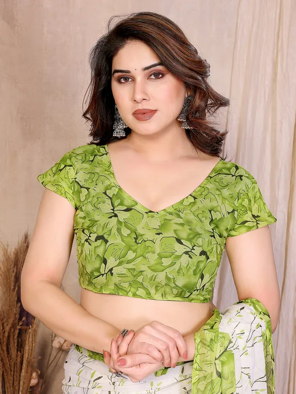 Floral_Print_Daily_Wear_Georgette_Saree_(Green)