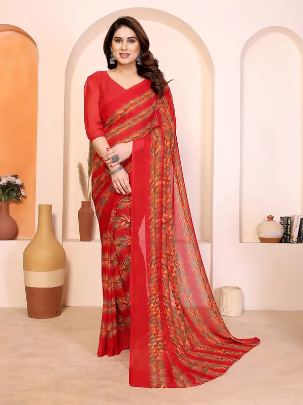 Printed_Daily_Wear_Georgette_Saree_(Red)