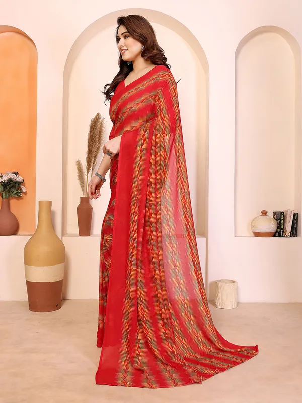 Printed_Daily_Wear_Georgette_Saree_(Red)