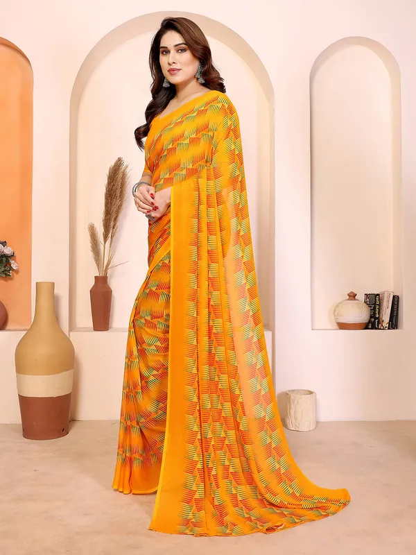 Printed_Daily_Wear_Georgette_Saree_(Yellow)