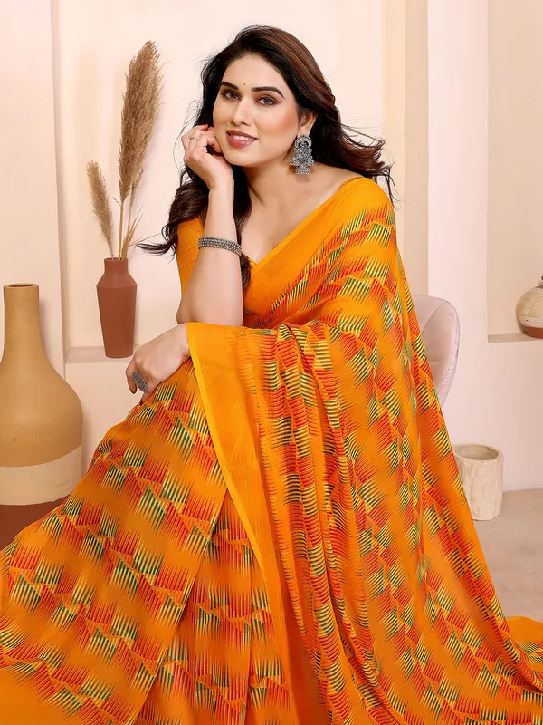 Printed_Daily_Wear_Georgette_Saree_(Yellow)