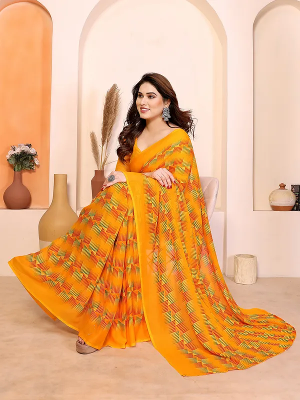 Printed_Daily_Wear_Georgette_Saree_(Yellow)
