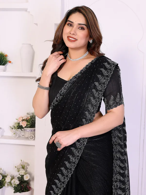 Women's_Chiffon_Shiny_Stone_and_Diamond_Work_Lace_Boarder_Saree_(Black)