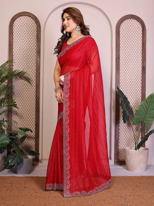 Net_Fabric_Lace_Border_Saree_With_Unstitched_Blouse_Piece_(RED)