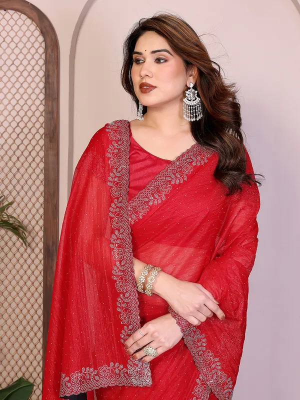 Net_Fabric_Lace_Border_Saree_With_Unstitched_Blouse_Piece_(RED)