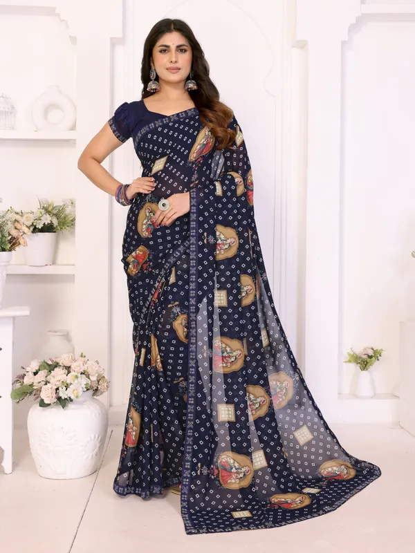 Printed_Lace_Border_Georgette_Saree_With_UnStitched_Blouse_Piece