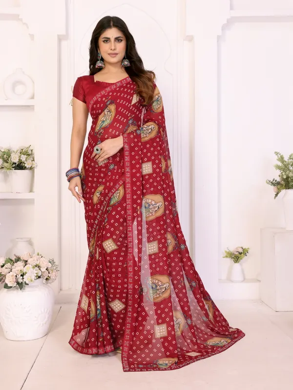Printed_Lace_Border_Georgette_Saree_With_UnStitched_Blouse_Piece