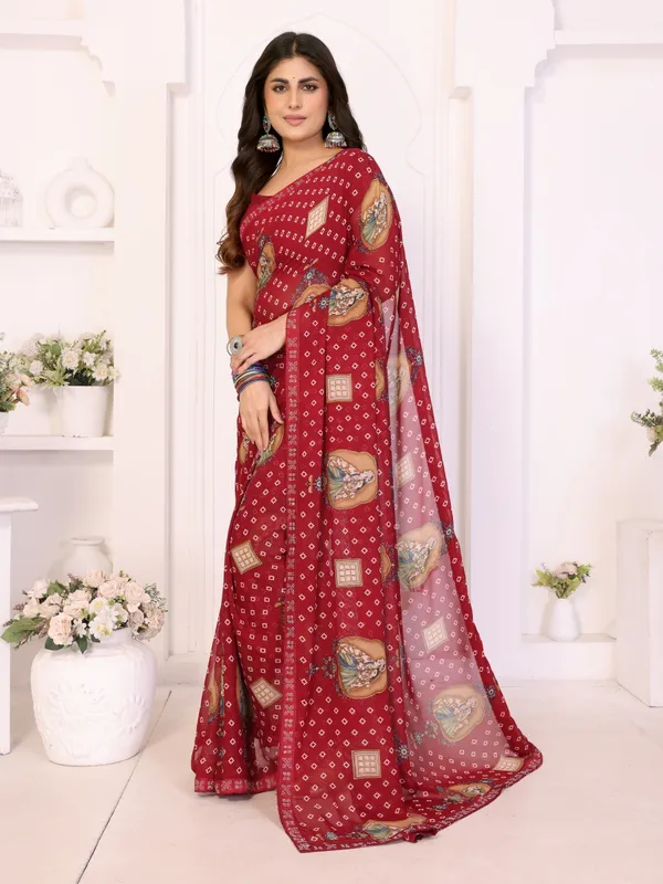 Printed_Lace_Border_Georgette_Saree_With_UnStitched_Blouse_Piece