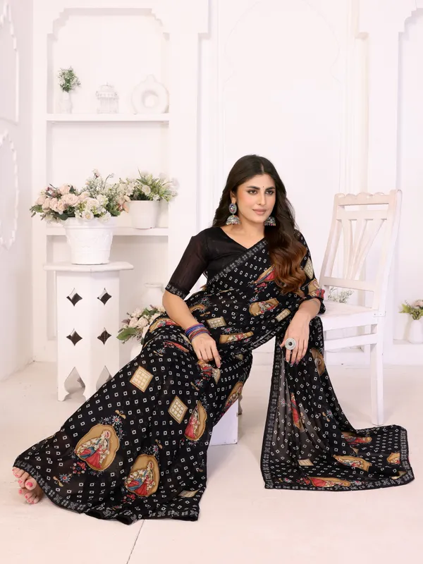 Printed_Lace_Border_Georgette_Saree_With_UnStitched_Blouse_Piece