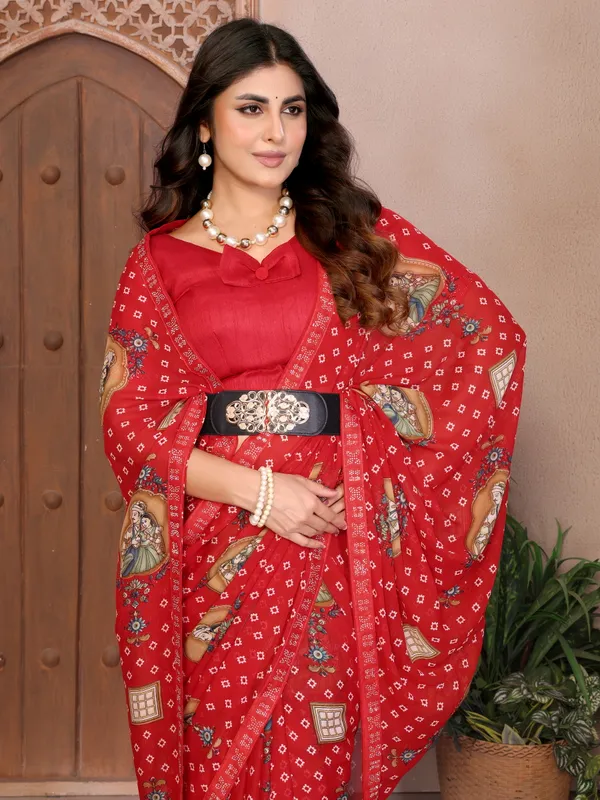 Printed_Lace_Border_Georgette_Saree_With_UnStitched_Blouse_Piece