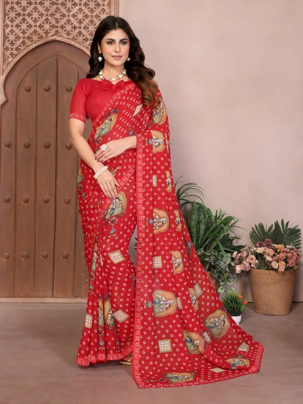 Printed_Lace_Border_Georgette_Saree_With_UnStitched_Blouse_Piece