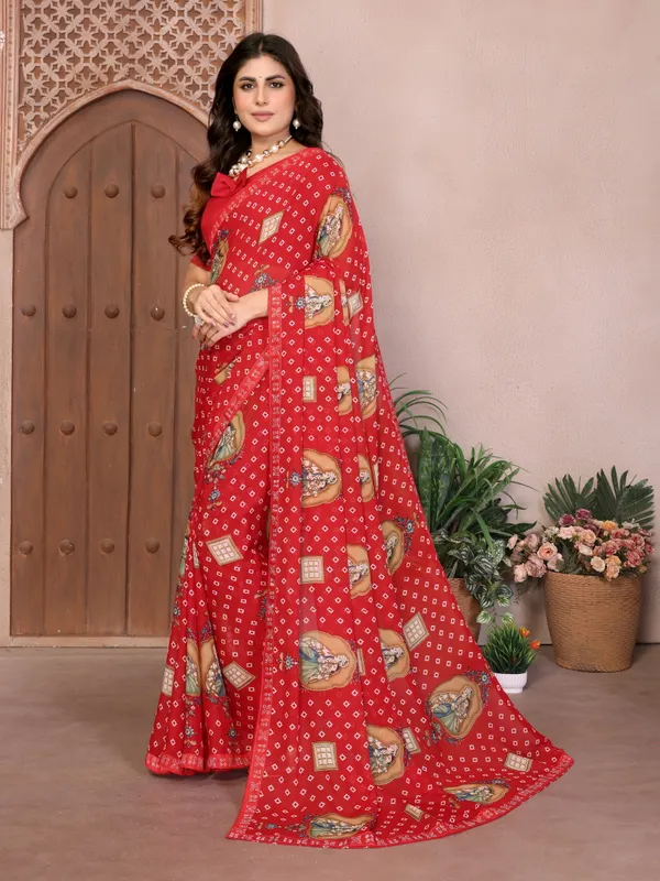 Printed_Lace_Border_Georgette_Saree_With_UnStitched_Blouse_Piece