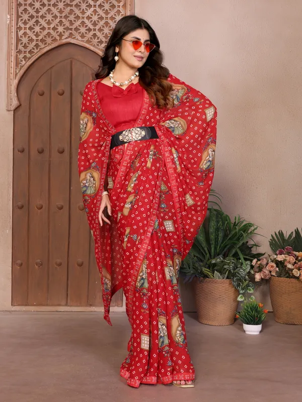 Printed_Lace_Border_Georgette_Saree_With_UnStitched_Blouse_Piece
