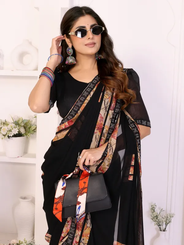 Printed_Lace_Border_Georgette_Saree_With_UnStitched_Blouse_Piece