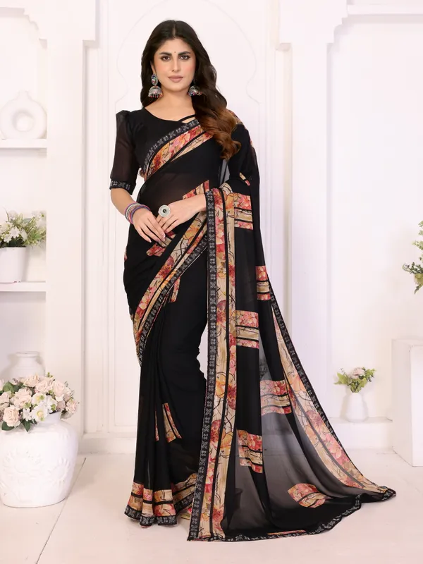 Printed_Lace_Border_Georgette_Saree_With_UnStitched_Blouse_Piece
