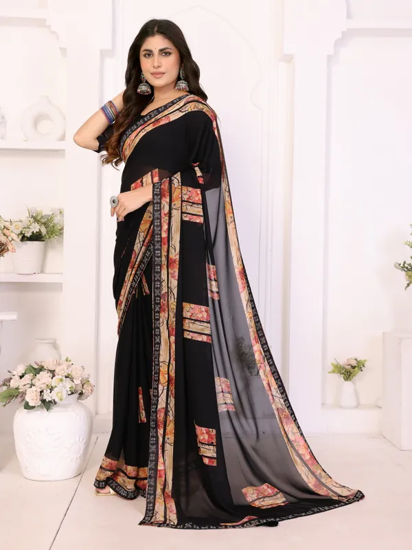 Printed_Lace_Border_Georgette_Saree_With_UnStitched_Blouse_Piece