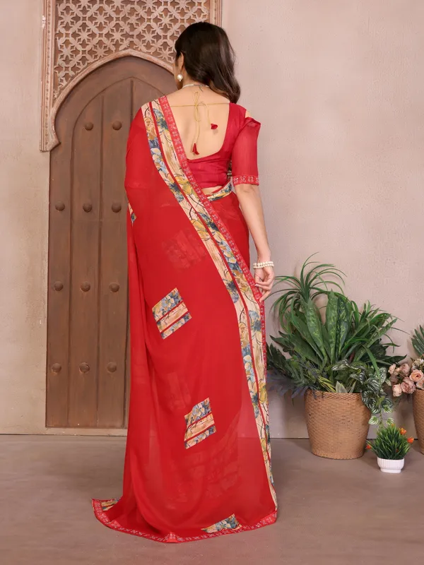 Printed_Lace_Border_Georgette_Saree_With_UnStitched_Blouse_Piece