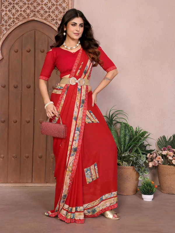 Printed_Lace_Border_Georgette_Saree_With_UnStitched_Blouse_Piece