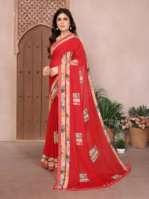 Printed_Lace_Border_Georgette_Saree_With_UnStitched_Blouse_Piece