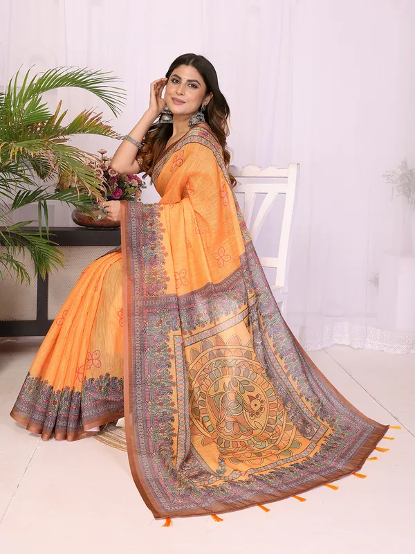 Digital_Print_Cotton_Linen_Saree_With_Unstitched_Blouse_Piece