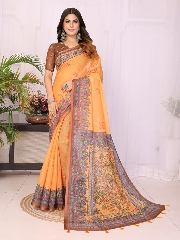 Digital_Print_Cotton_Linen_Saree_With_Unstitched_Blouse_Piece