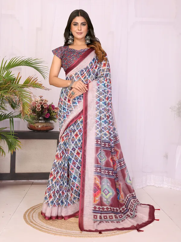 Digital_Print_Cotton_Linen_Saree_With_Unstitched_Blouse_Piece