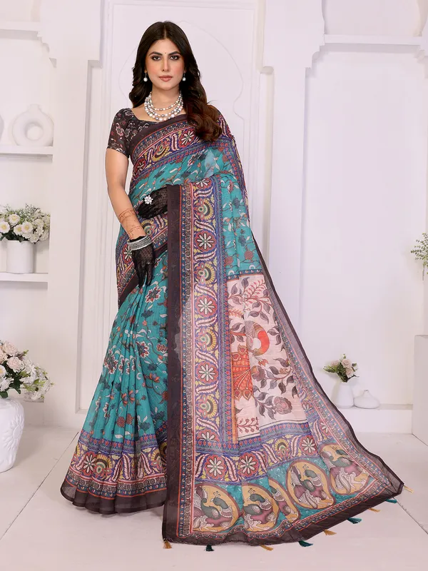 Digital_Print_Cotton_Linen_Saree_With_Unstitched_Blouse_Piece