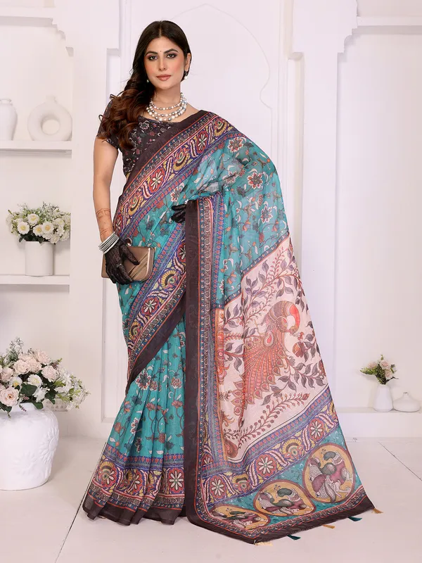 Digital_Print_Cotton_Linen_Saree_With_Unstitched_Blouse_Piece