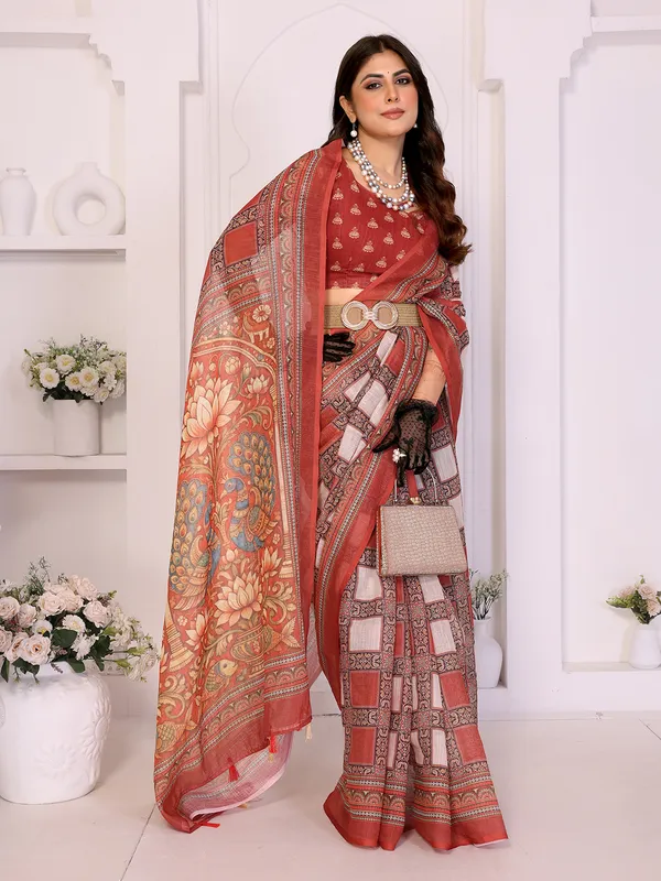 Digital_Print_Cotton_Linen_Saree_With_Unstitched_Blouse_Piece