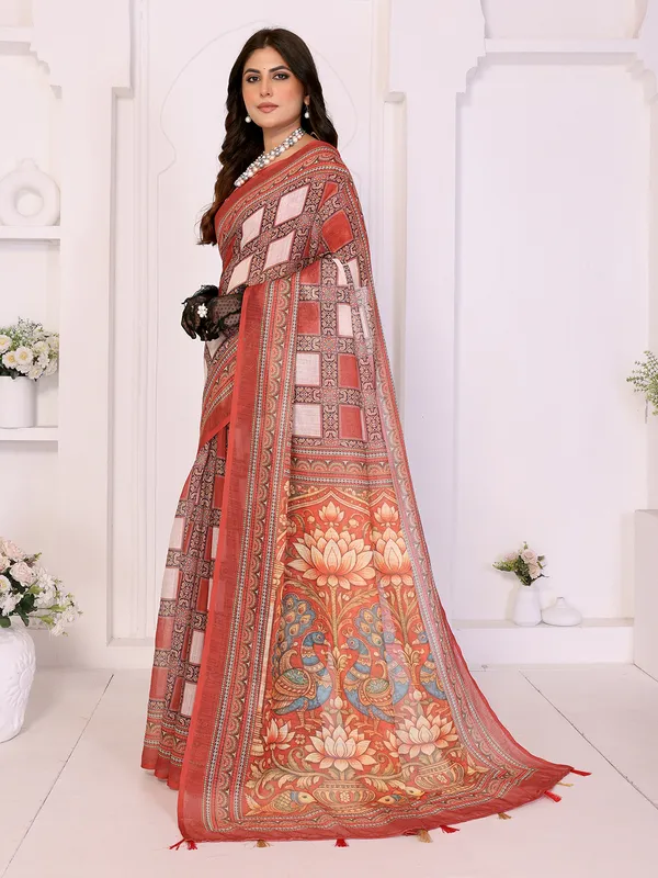 Digital_Print_Cotton_Linen_Saree_With_Unstitched_Blouse_Piece