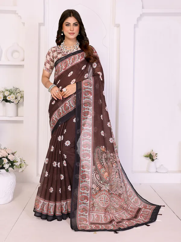 Digital_Print_Cotton_Linen_Saree_With_Unstitched_Blouse_Piece