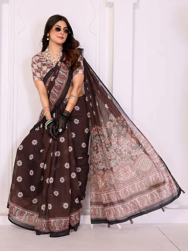 Digital_Print_Cotton_Linen_Saree_With_Unstitched_Blouse_Piece