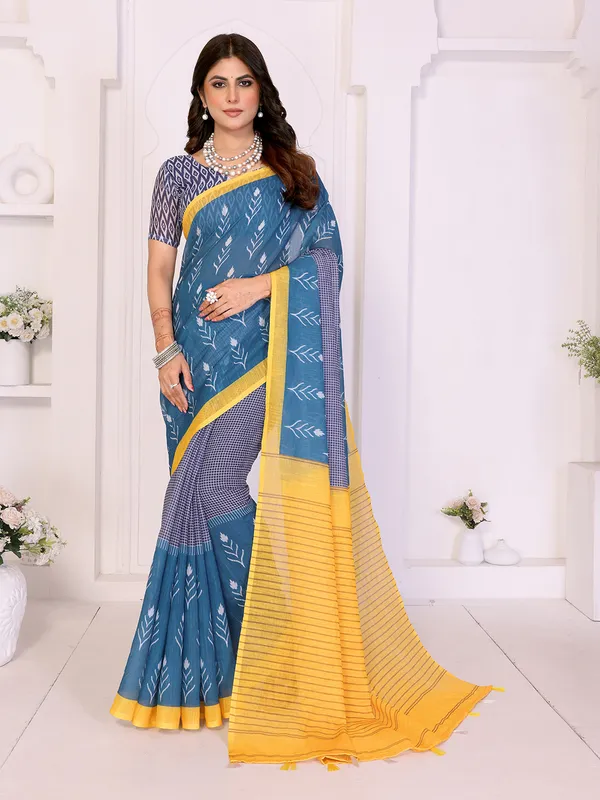 Digital_Print_Cotton_Linen_Saree_With_Unstitched_Blouse_Piece