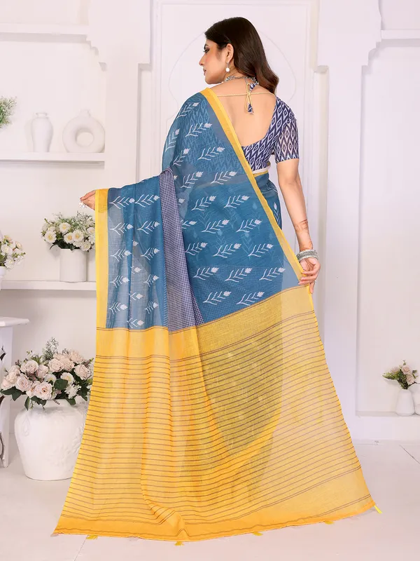 Digital_Print_Cotton_Linen_Saree_With_Unstitched_Blouse_Piece