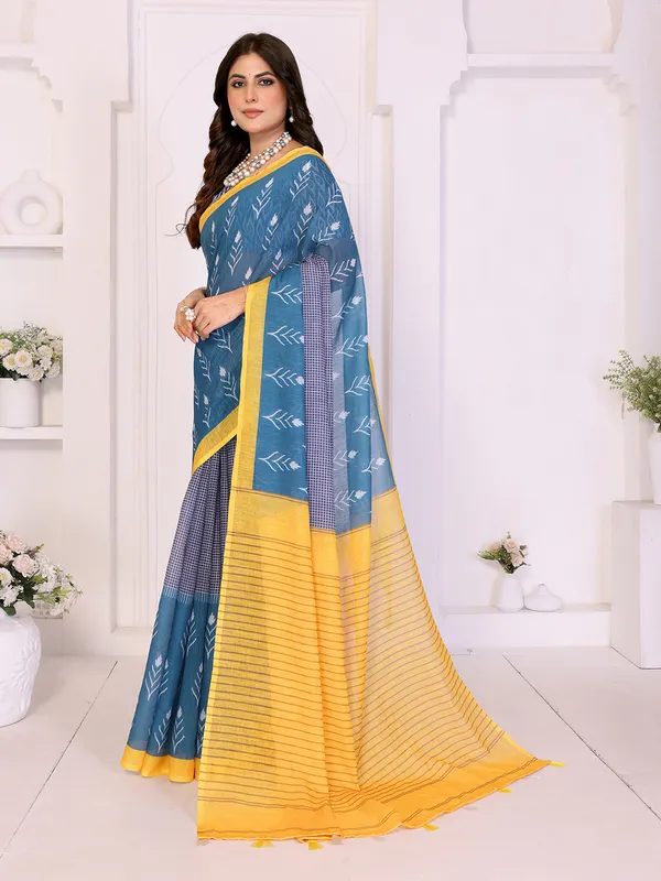 Digital_Print_Cotton_Linen_Saree_With_Unstitched_Blouse_Piece
