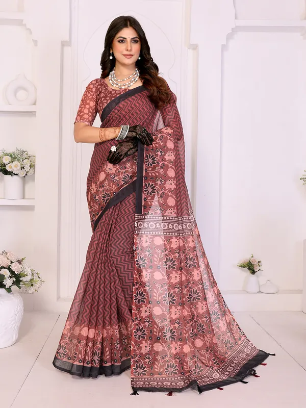 Digital_Print_Cotton_Linen_Saree_With_Unstitched_Blouse_Piece