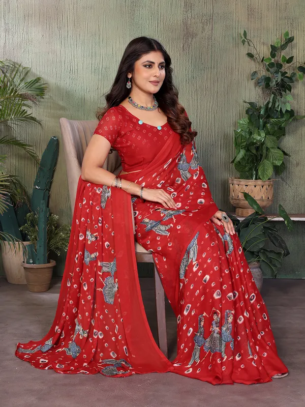 Elegant_Moss_Georgette_Saree_With_Unstitched_Blouse_Piece