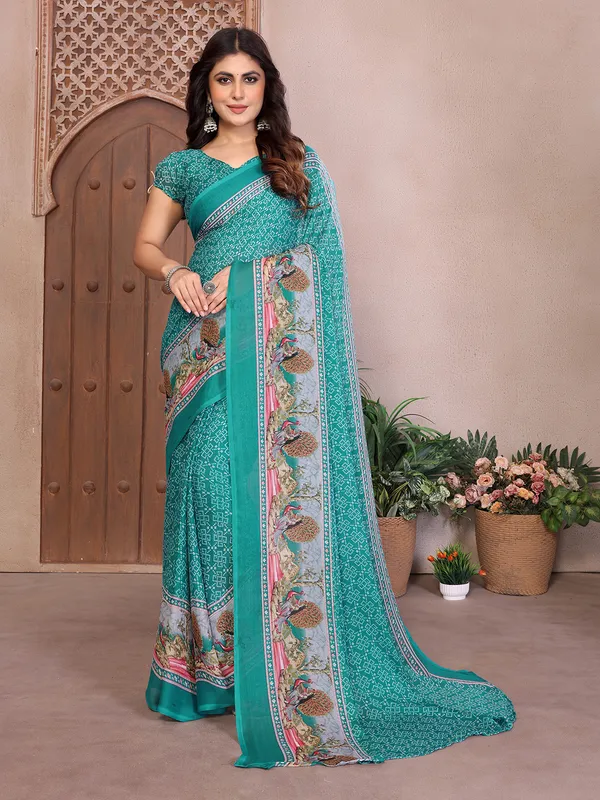 Elegant_Moss_Georgette_Saree_With_Unstitched_Blouse_Piece