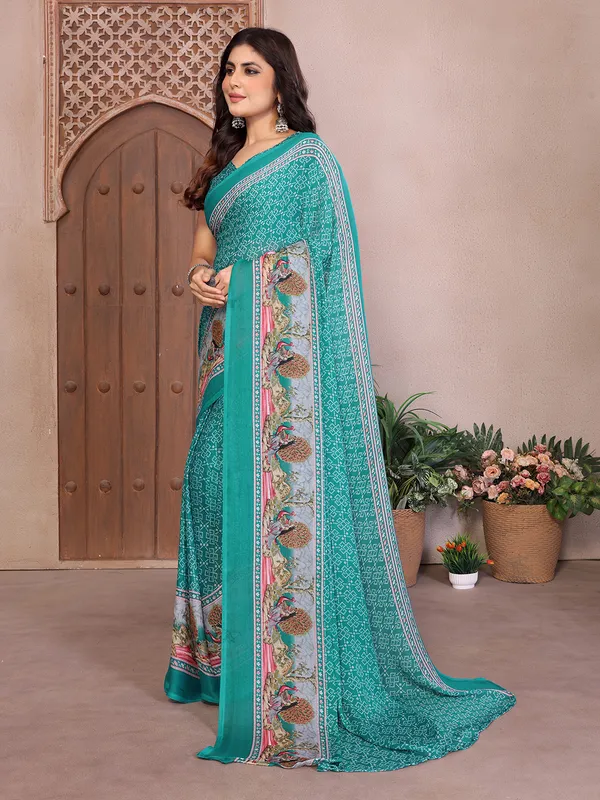 Elegant_Moss_Georgette_Saree_With_Unstitched_Blouse_Piece