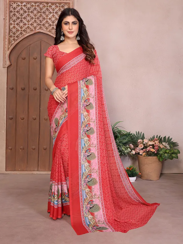 Elegant_Moss_Georgette_Saree_With_Unstitched_Blouse_Piece