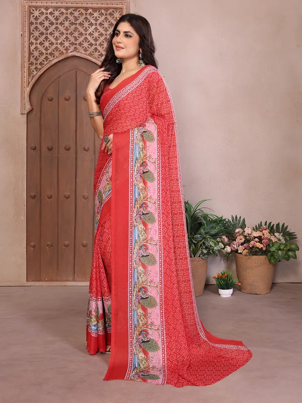 Elegant_Moss_Georgette_Saree_With_Unstitched_Blouse_Piece