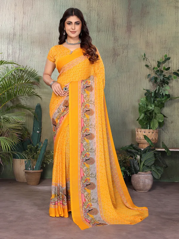 Elegant_Moss_Georgette_Saree_With_Unstitched_Blouse_Piece