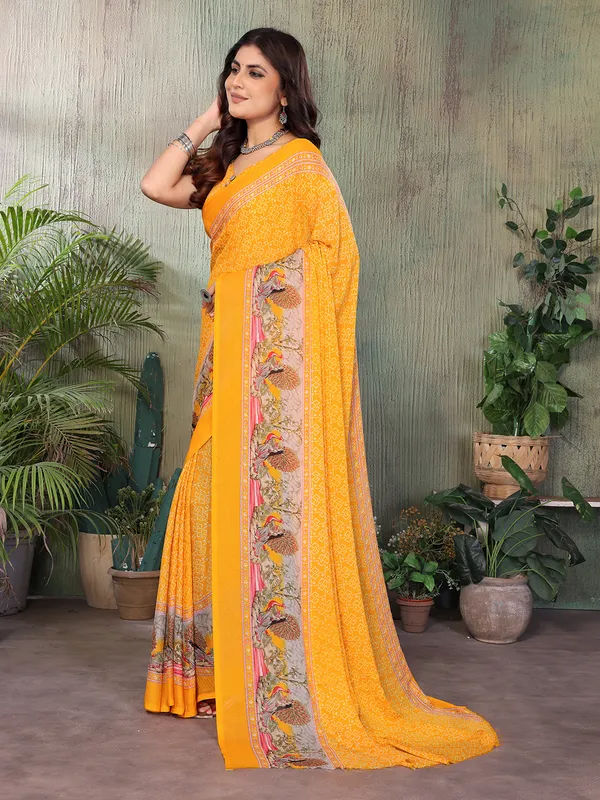 Elegant_Moss_Georgette_Saree_With_Unstitched_Blouse_Piece