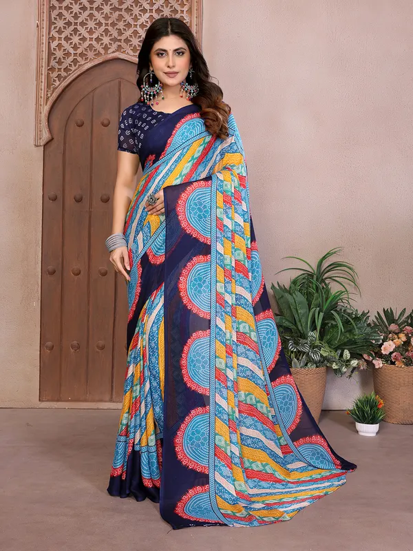 Elegant_Moss_Georgette_Saree_With_Unstitched_Blouse_Piece