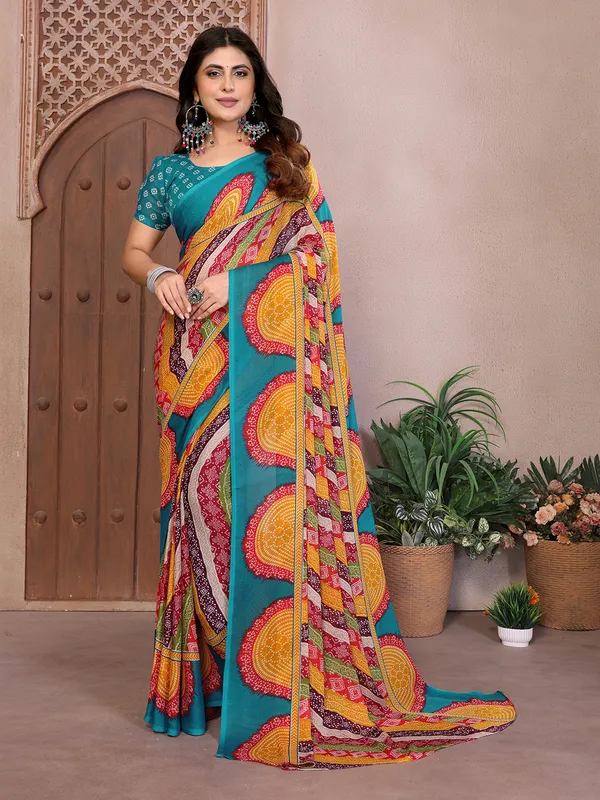 Elegant_Moss_Georgette_Saree_With_Unstitched_Blouse_Piece