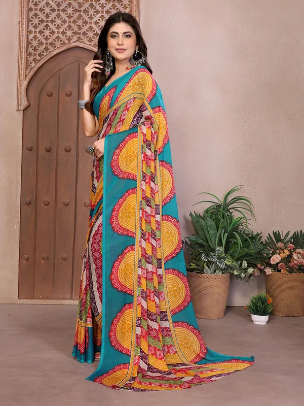 Elegant_Moss_Georgette_Saree_With_Unstitched_Blouse_Piece