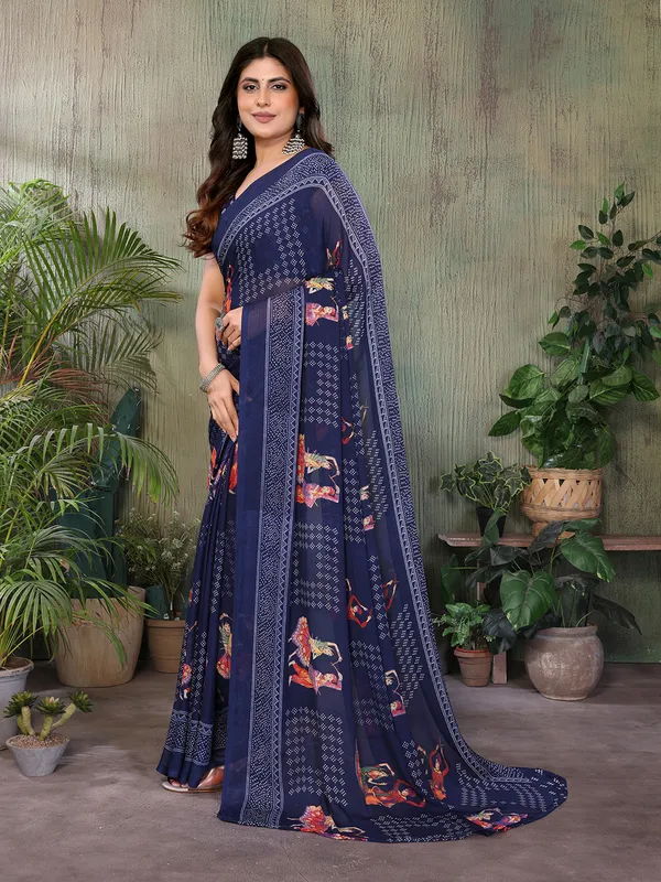 Elegant_Moss_Georgette_Saree_With_Unstitched_Blouse_Piece