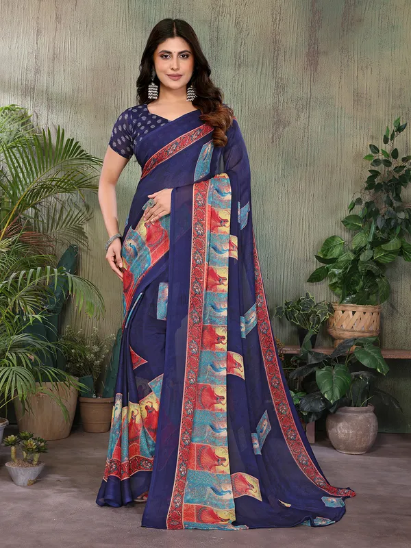 Elegant_Moss_Georgette_Saree_With_Unstitched_Blouse_Piece
