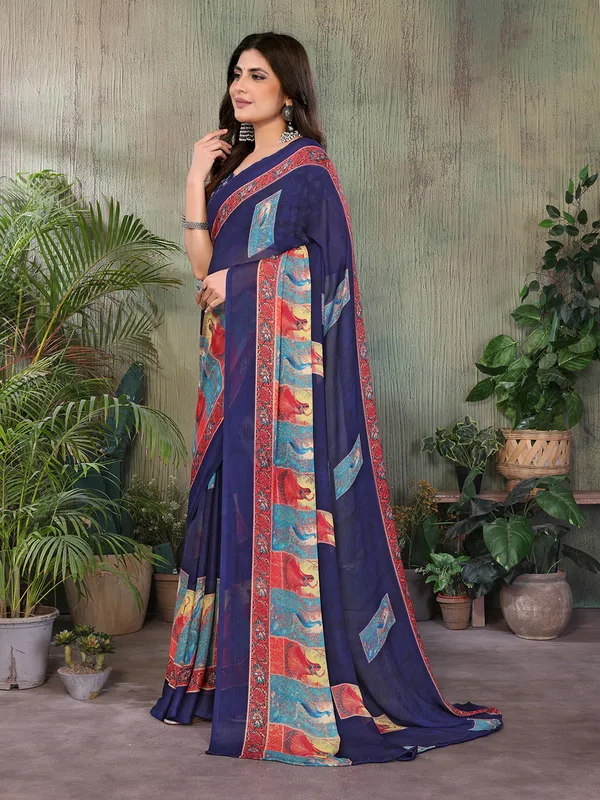 Elegant_Moss_Georgette_Saree_With_Unstitched_Blouse_Piece